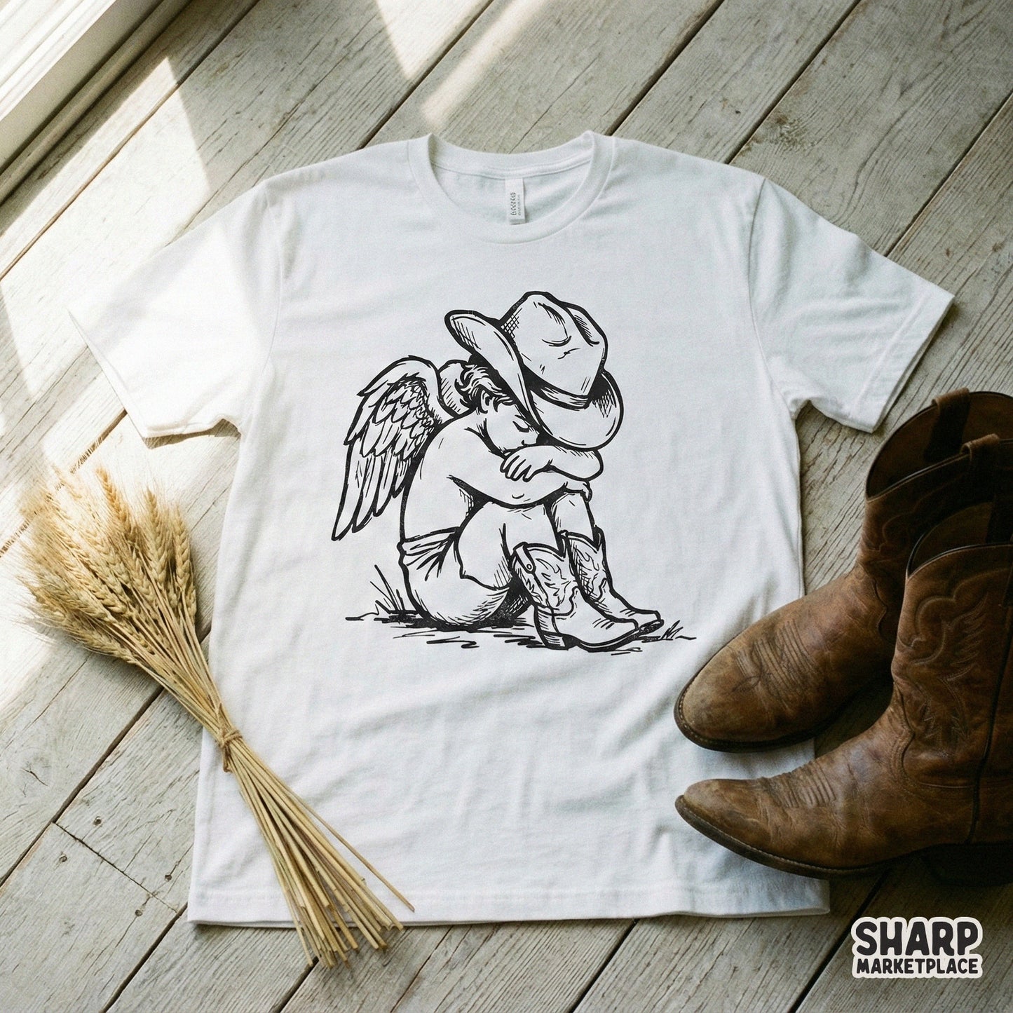 Cowboy Angel PNG, Western Cherub Clipart - 300 DPI Design for T-Shirt