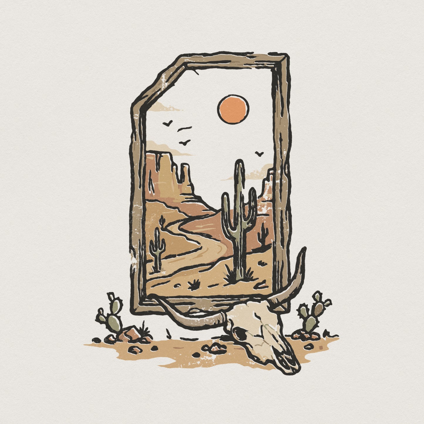 Desert Skull PNG, Southwest Landscape Art - 300 DPI Design for T-Shirt