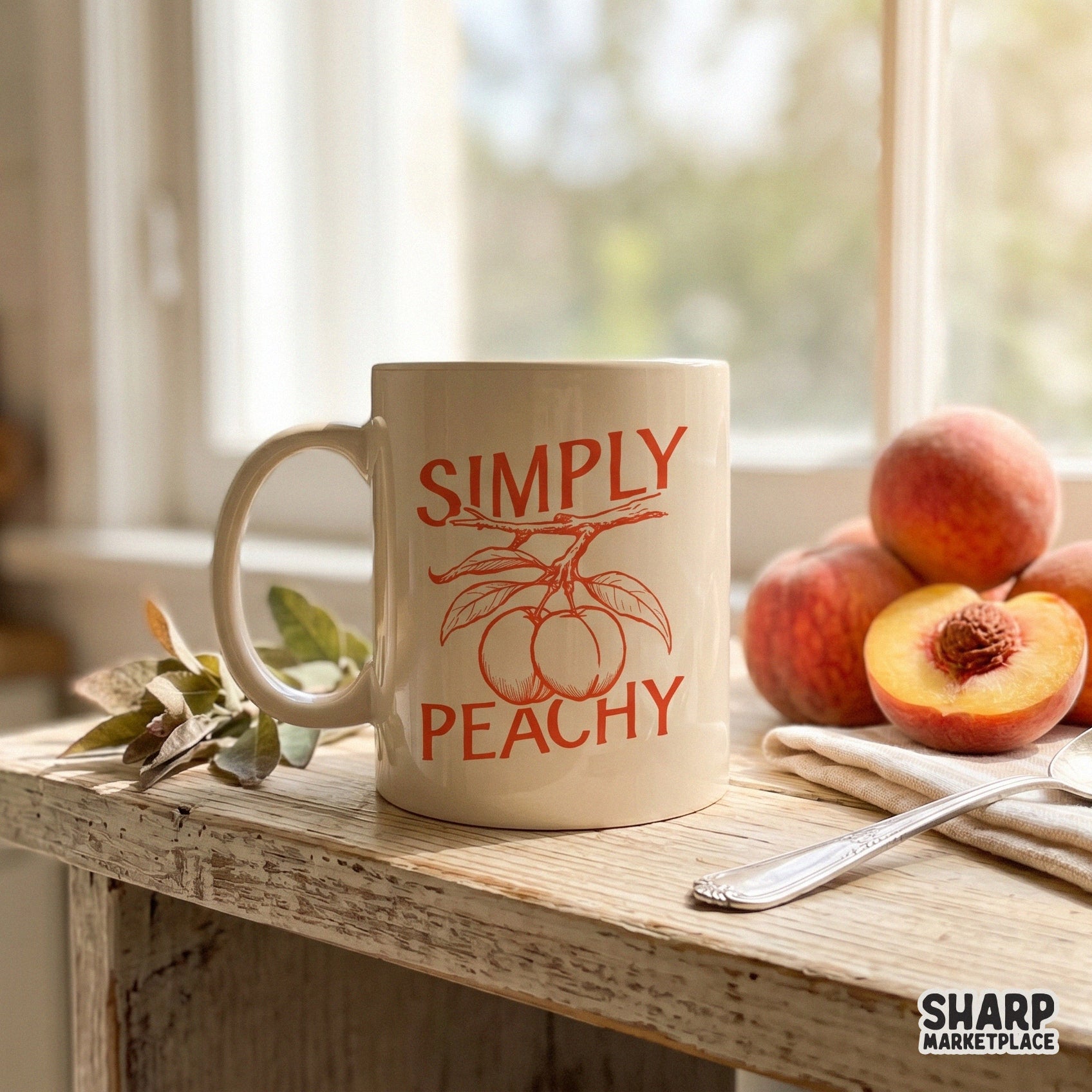 Simply Peachy botanical fruit design for trendy summer cottagecore aesthetic shirts and digital apparel projects