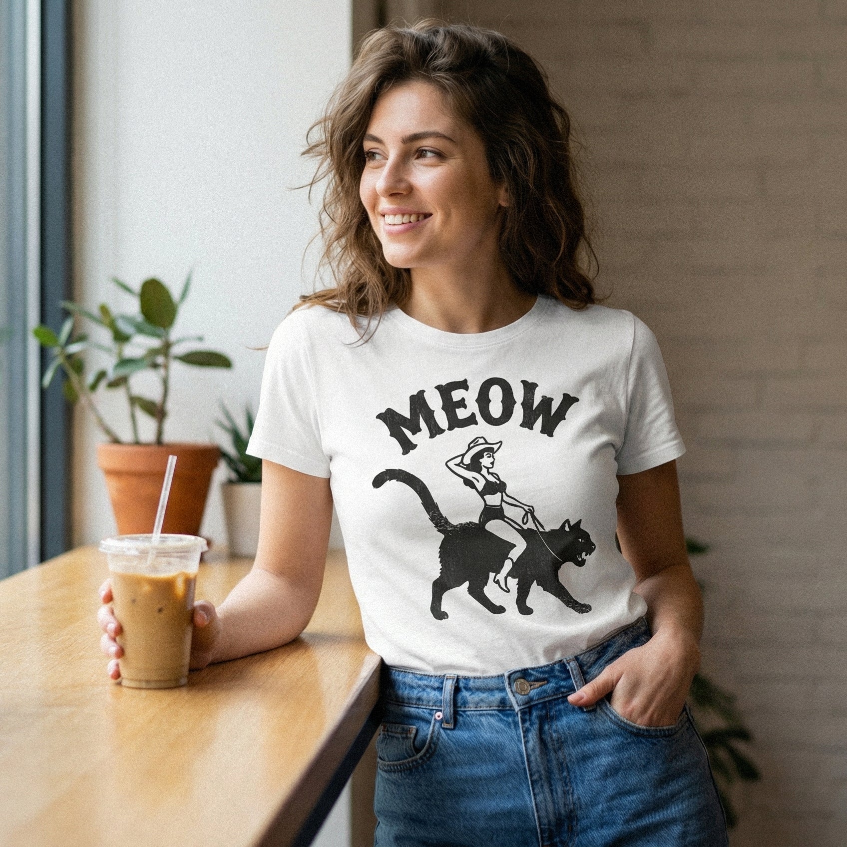 Meow PNG, Vintage Cowgirl On Cat PNG - 300 DPI Design for T-Shirt