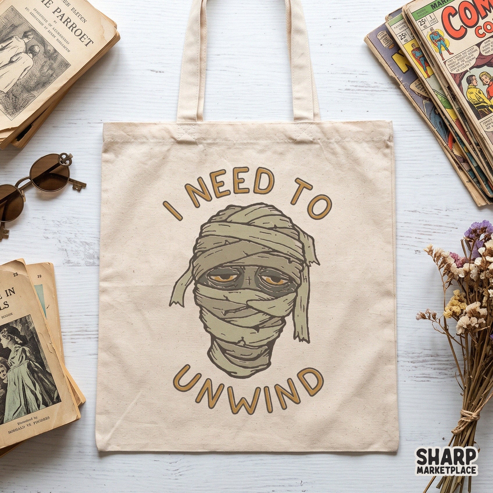 Retro sarcastic mummy unwinding for funny Halloween PNG shirt designs and spooky season sublimation projects