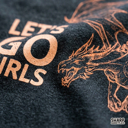 Trendy western cowgirl PNG featuring dragon rider fantasy art perfect for a girls trip sublimation t-shirt design