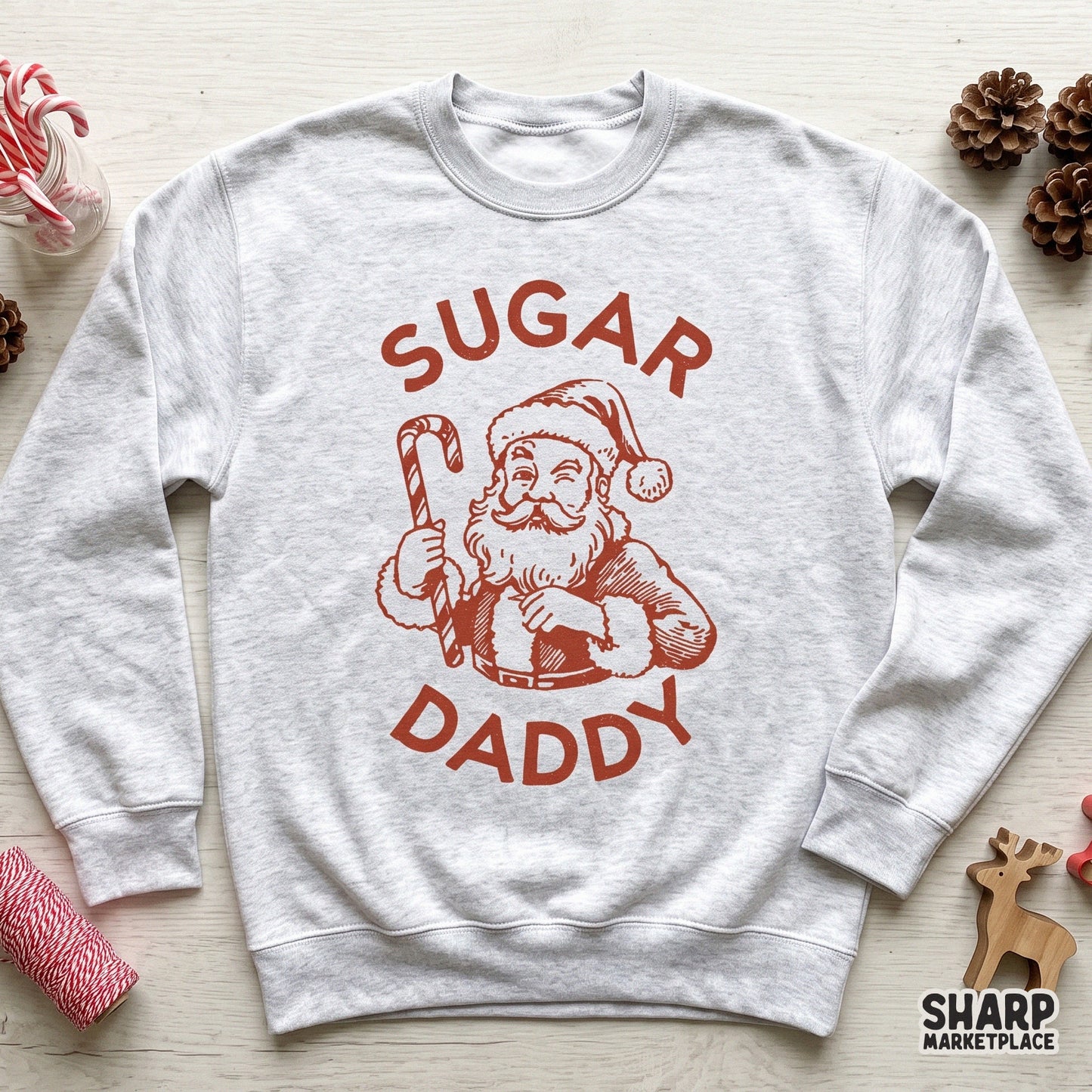 Winking Santa Claus Sugar Daddy retro PNG with funny sarcastic humor for Christmas apparel sublimation and DTG prints