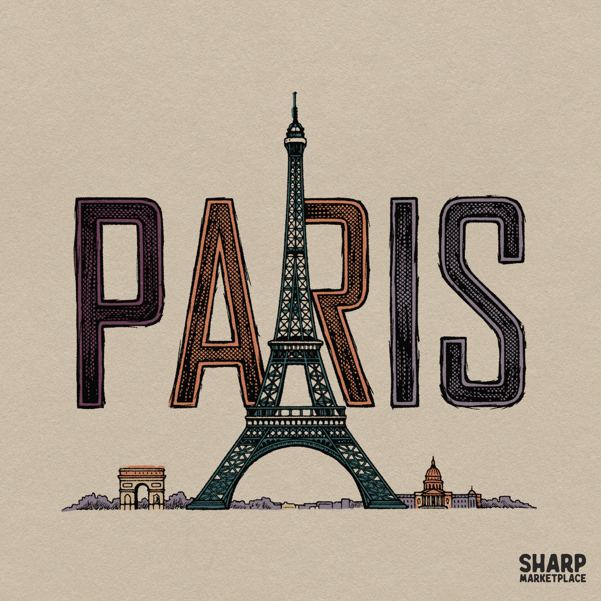 Vintage Paris Eiffel Tower PNG design perfect for European summer girls trip t-shirts and sublimation transfers