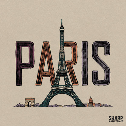 Vintage Paris Eiffel Tower PNG design perfect for European summer girls trip t-shirts and sublimation transfers