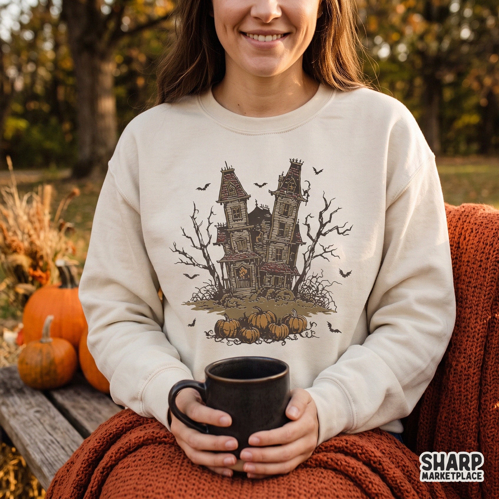 Spooky haunted house victorian mansion halloween png sublimation design for shirts
