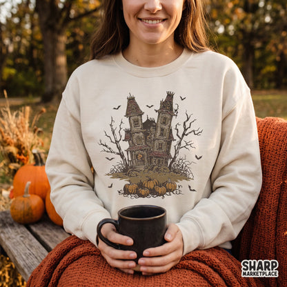 Spooky haunted house victorian mansion halloween png sublimation design for shirts