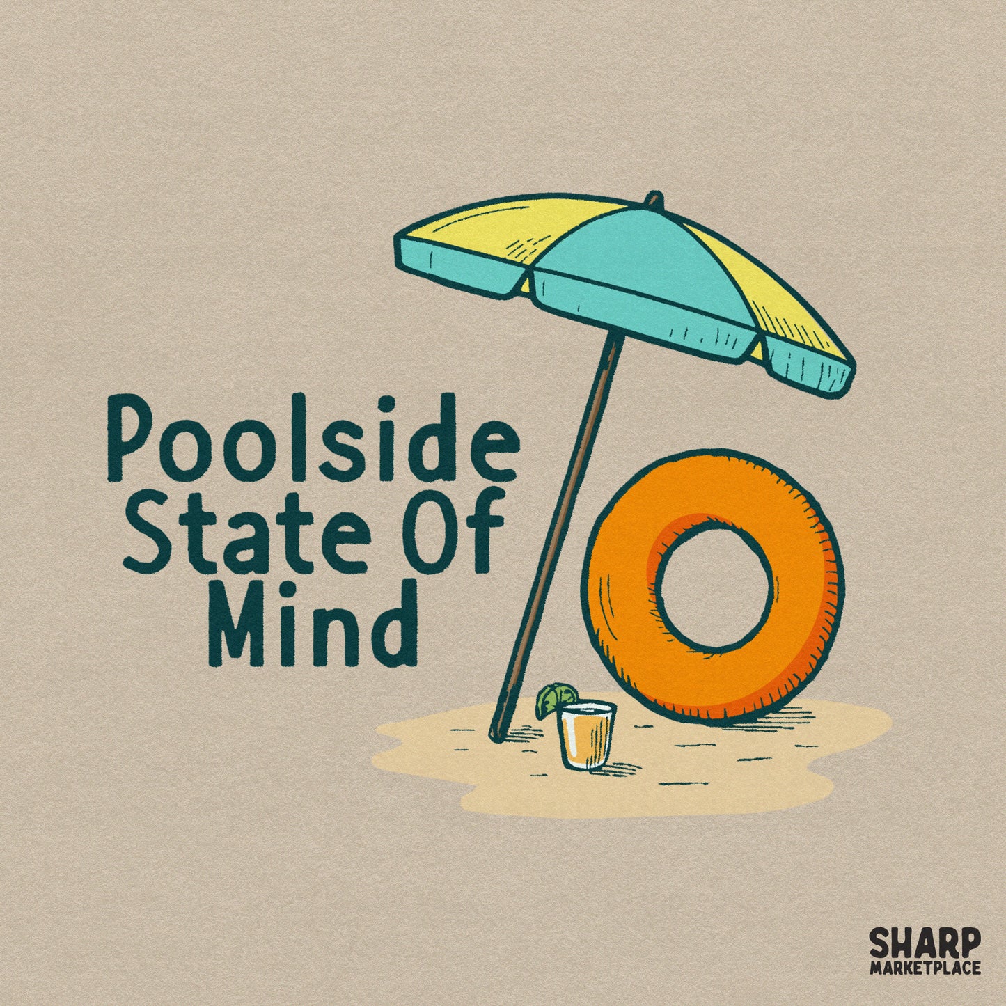 Poolside State of Mind summer PNG design for funny girls trip beach t-shirts and tropical vacation sublimation crafts