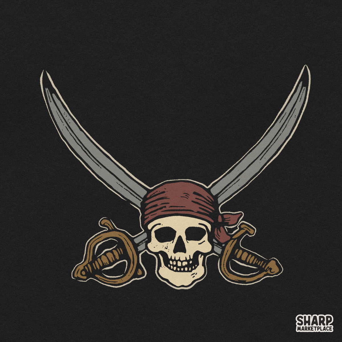 Retro pirate captain skull with crossed cutlass swords PNG sublimation design for Halloween t-shirts