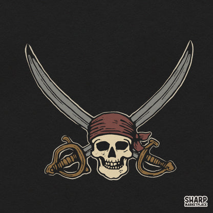 Retro pirate captain skull with crossed cutlass swords PNG sublimation design for Halloween t-shirts