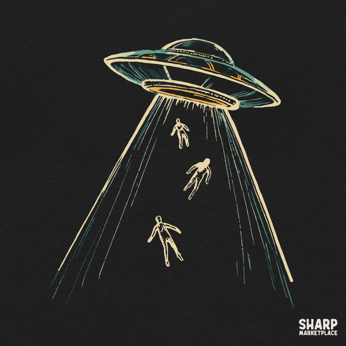 Vintage sci-fi UFO alien abduction graphic design for Halloween t-shirts and spooky season PNG downloads