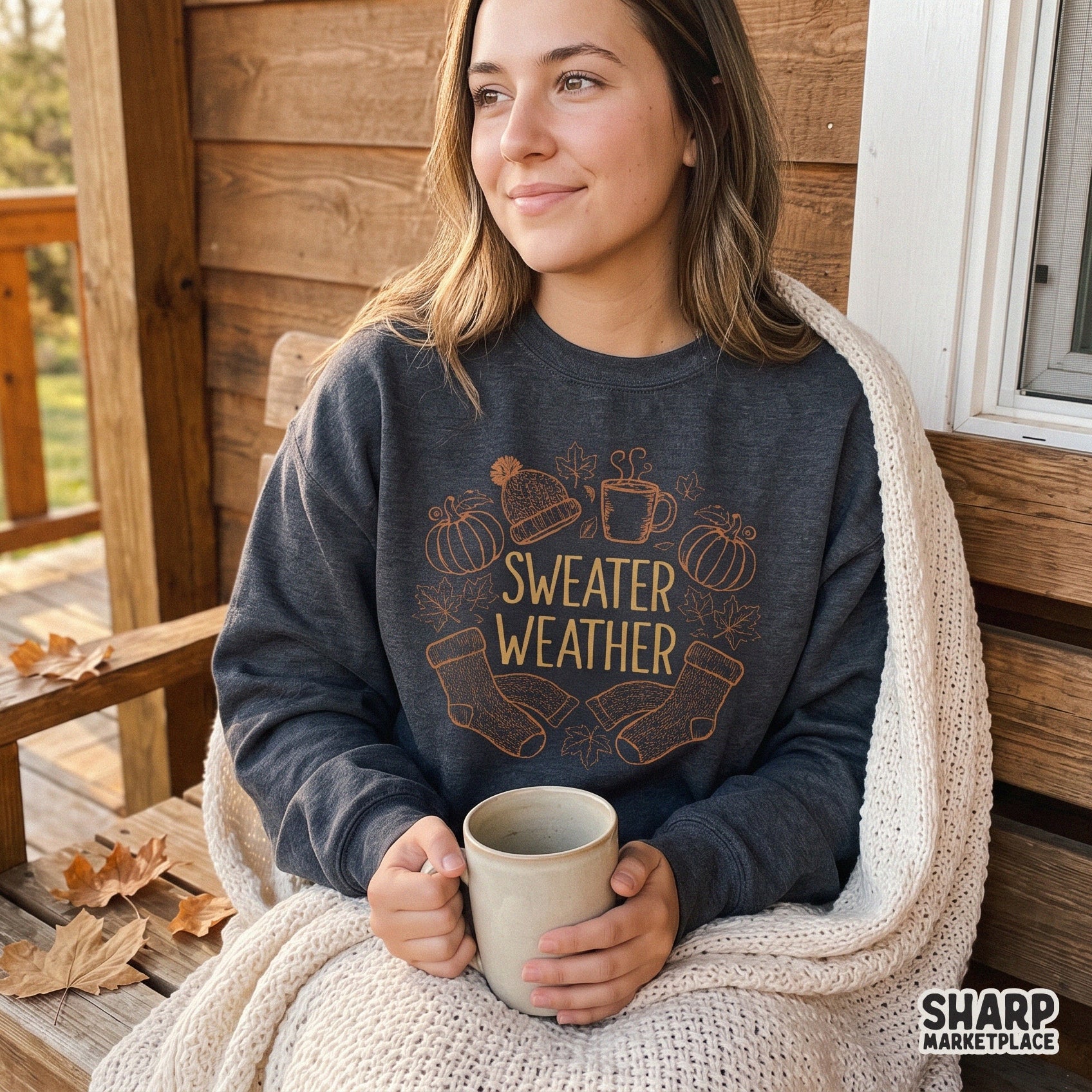 Cozy season sweater weather pumpkin circular design for fall sublimation and Thanksgiving t-shirts