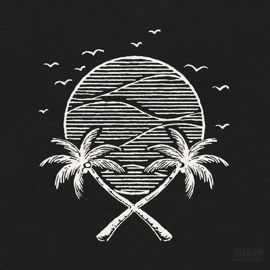 Monochrome sunset circle with crossed tropical trees summer png trendy beach retro cruise girls trip custom shirt art design