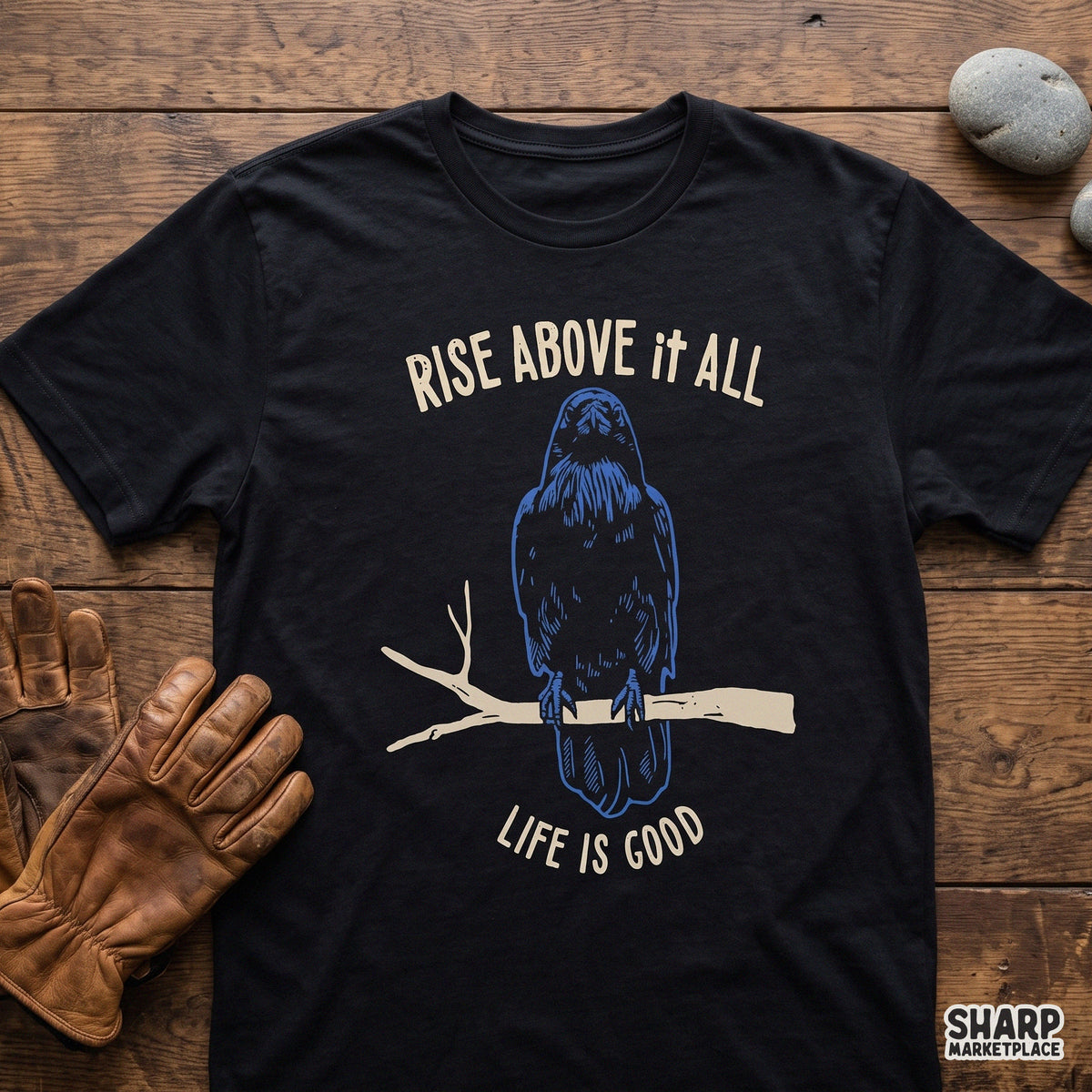 Trendy blue crow graphic with inspirational quote for Halloween shirt design and spooky season sublimation PNG