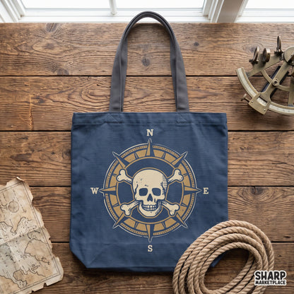 Retro pirate compass rose with skull and crossbones PNG design for nautical summer beach shirts and sublimation art