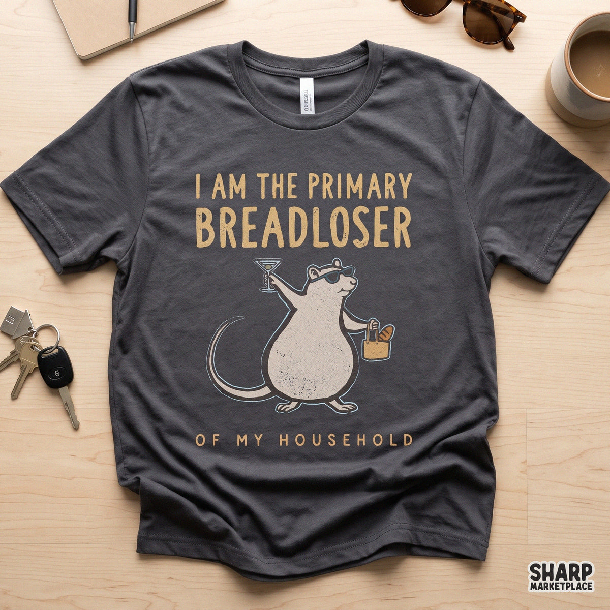 Funny martini rat primary breadloser design for sarcastic t-shirts and sublimation PNG downloads