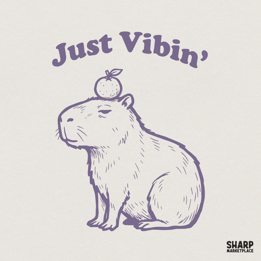Just Vibin' Capybara PNG, Cute Animal Digital Download - 300 DPI Design