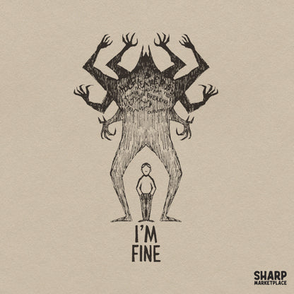 I'm Fine Anxiety Monster Shadow Sketch, Trendy PNG Shirt