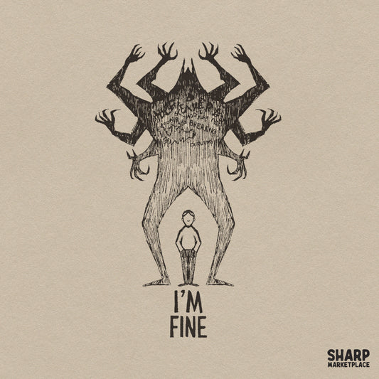 I'm Fine Anxiety Monster Shadow Sketch, Trendy PNG Shirt