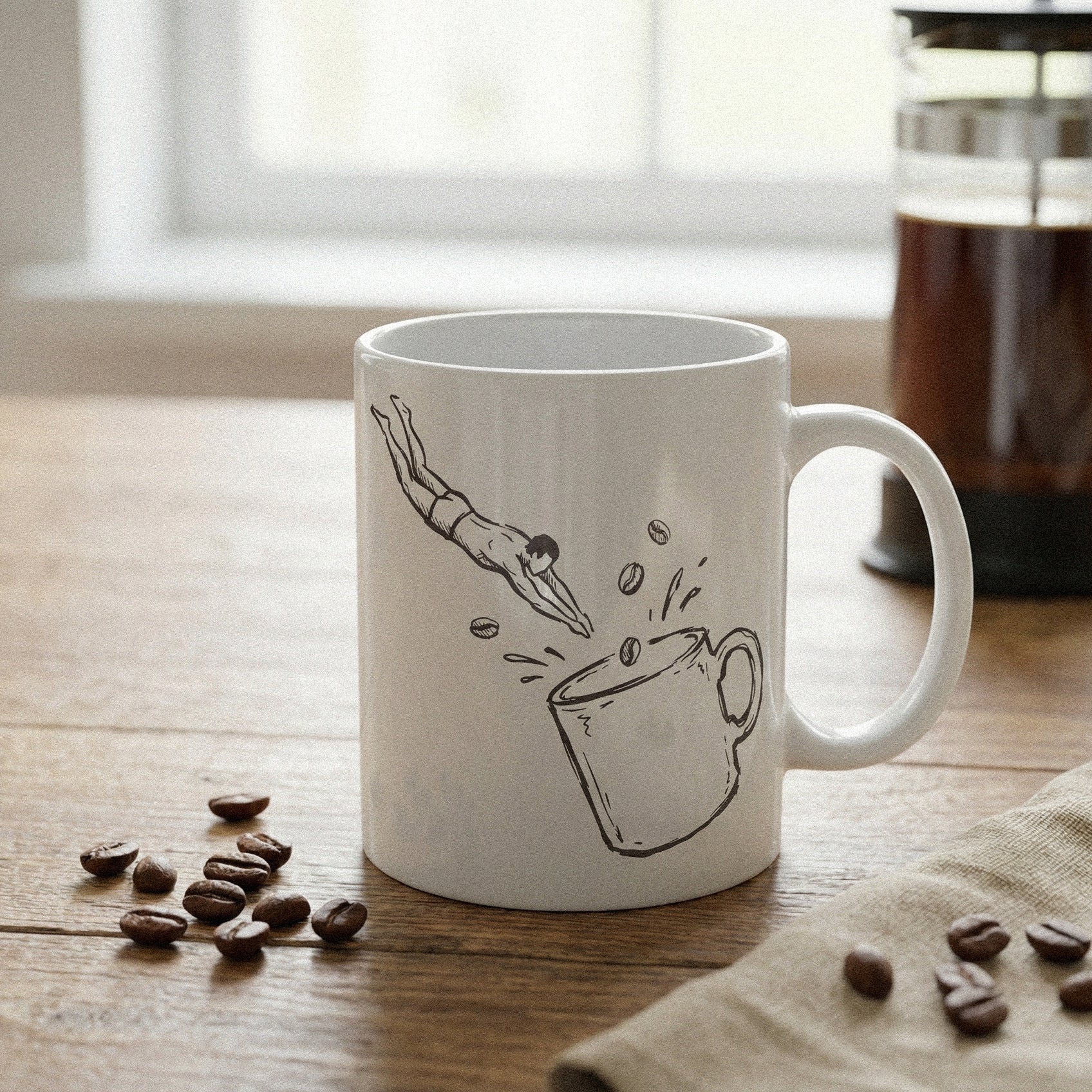 Coffee Dive PNG, Swimmer Cup Art - 300 DPI Design for T-Shirt