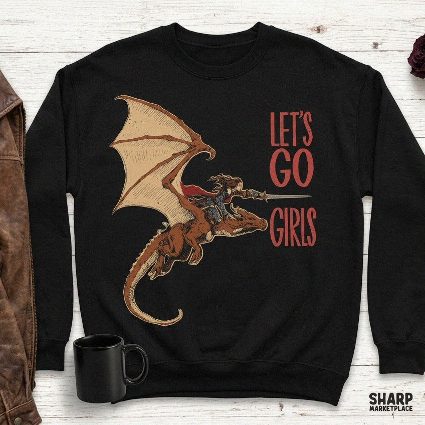 Let's Go Girls western cowgirl PNG design with trendy dragon rider graphic for sublimation t-shirts