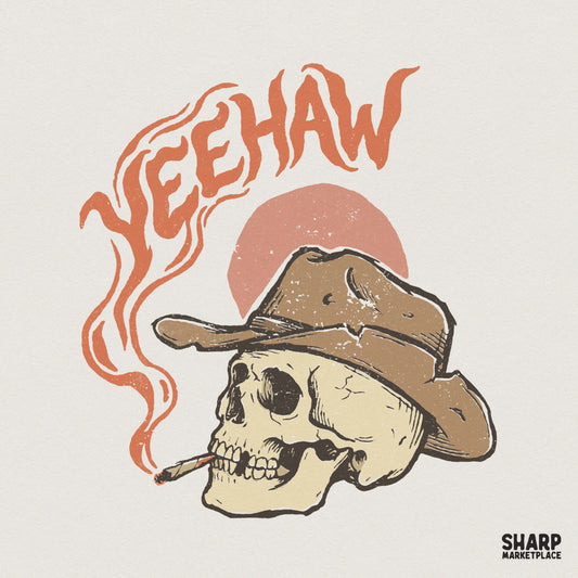 Yeehaw PNG Skeleton Cowboy Hat, Western Skull Clipart - 300 DPI Design