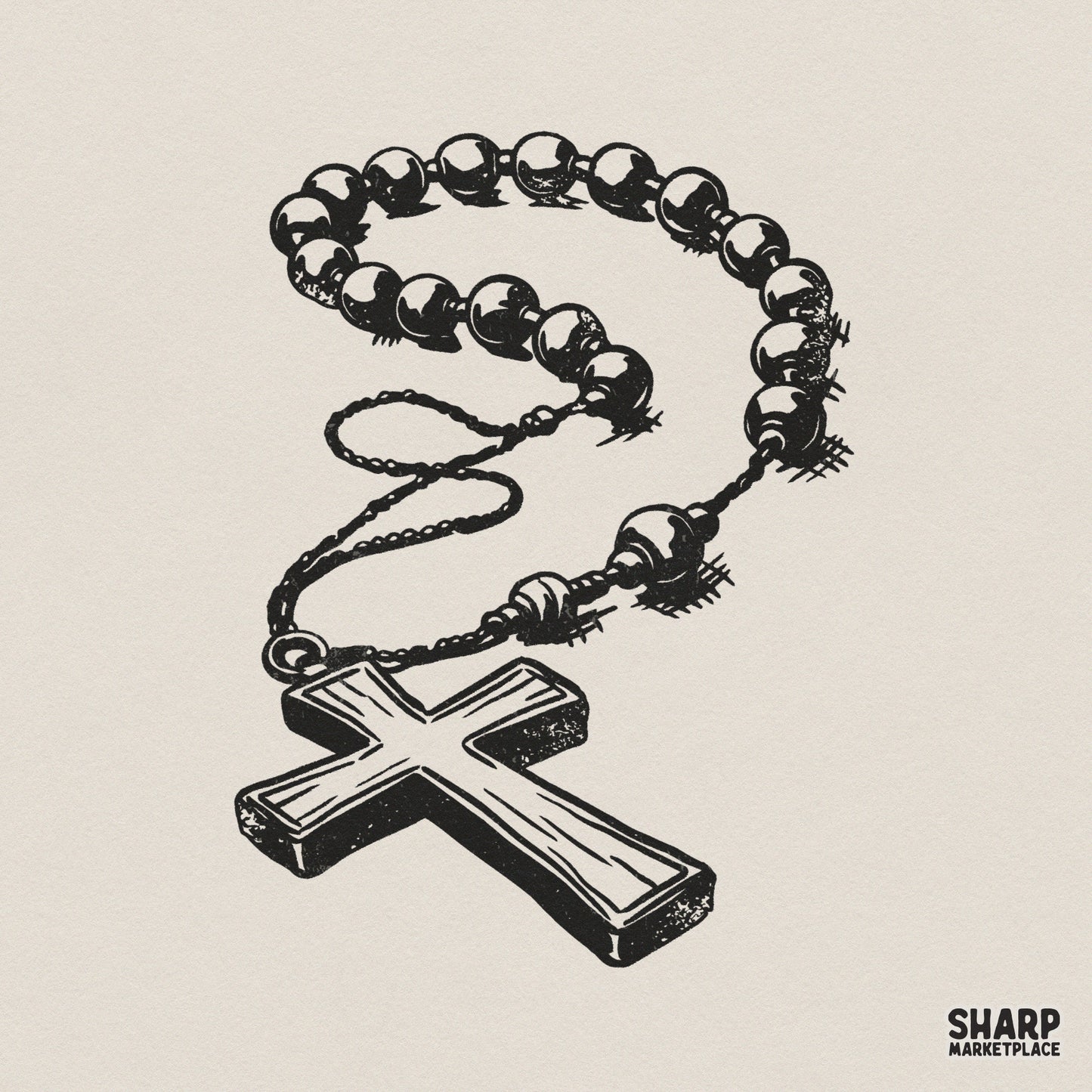 Rosary Cross PNG, Christian Catholic Shirt Design - 300 DPI Design for