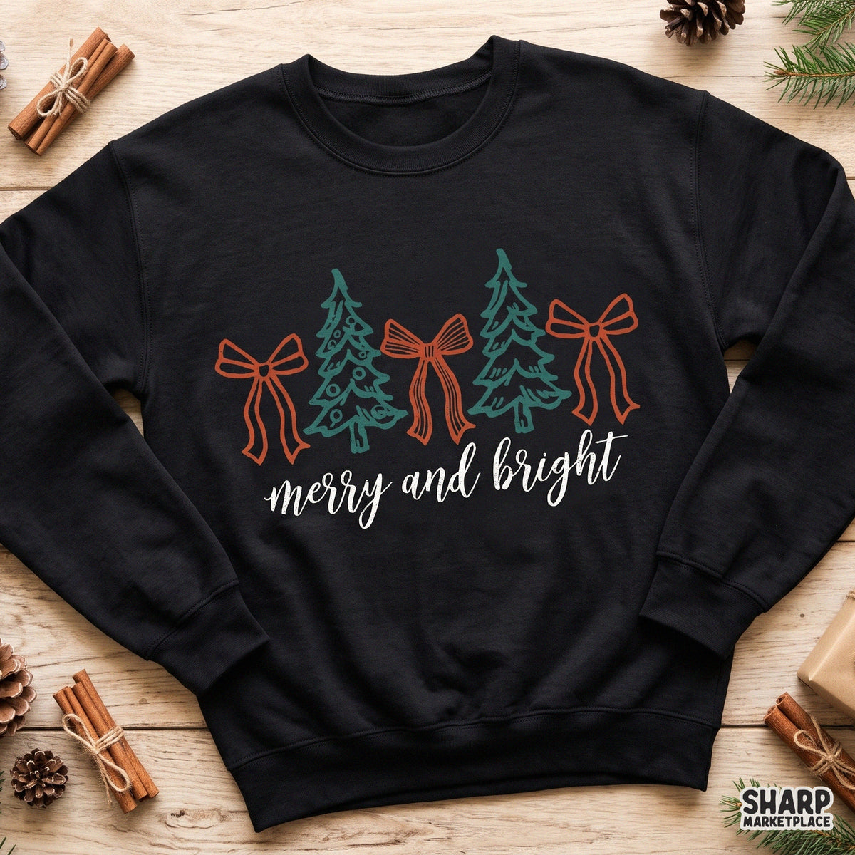 Coquette bow merry and bright christmas png design for holiday shirts and sublimation printing