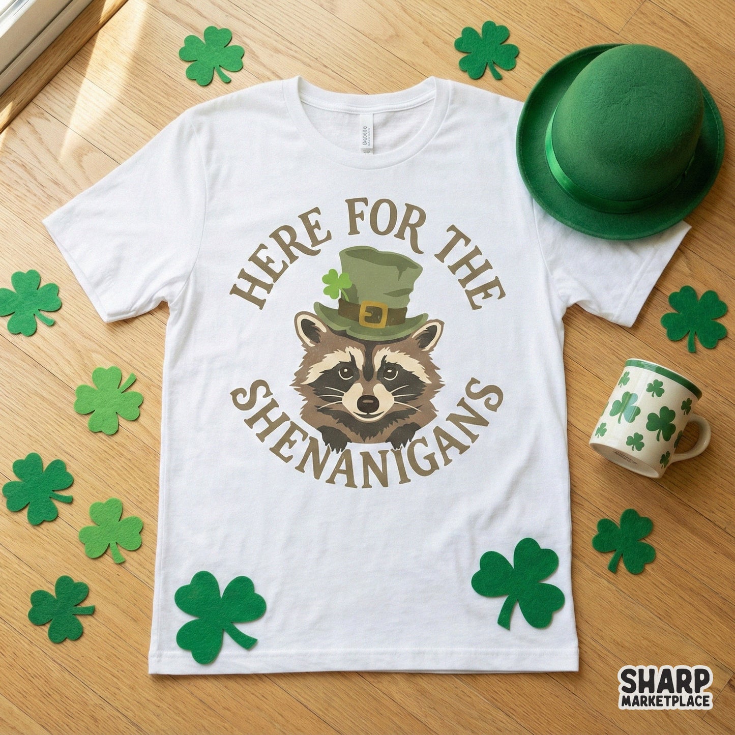 Here For The Shenanigans PNG, St Patrick’s Day Raccoon Shirt Design - 300