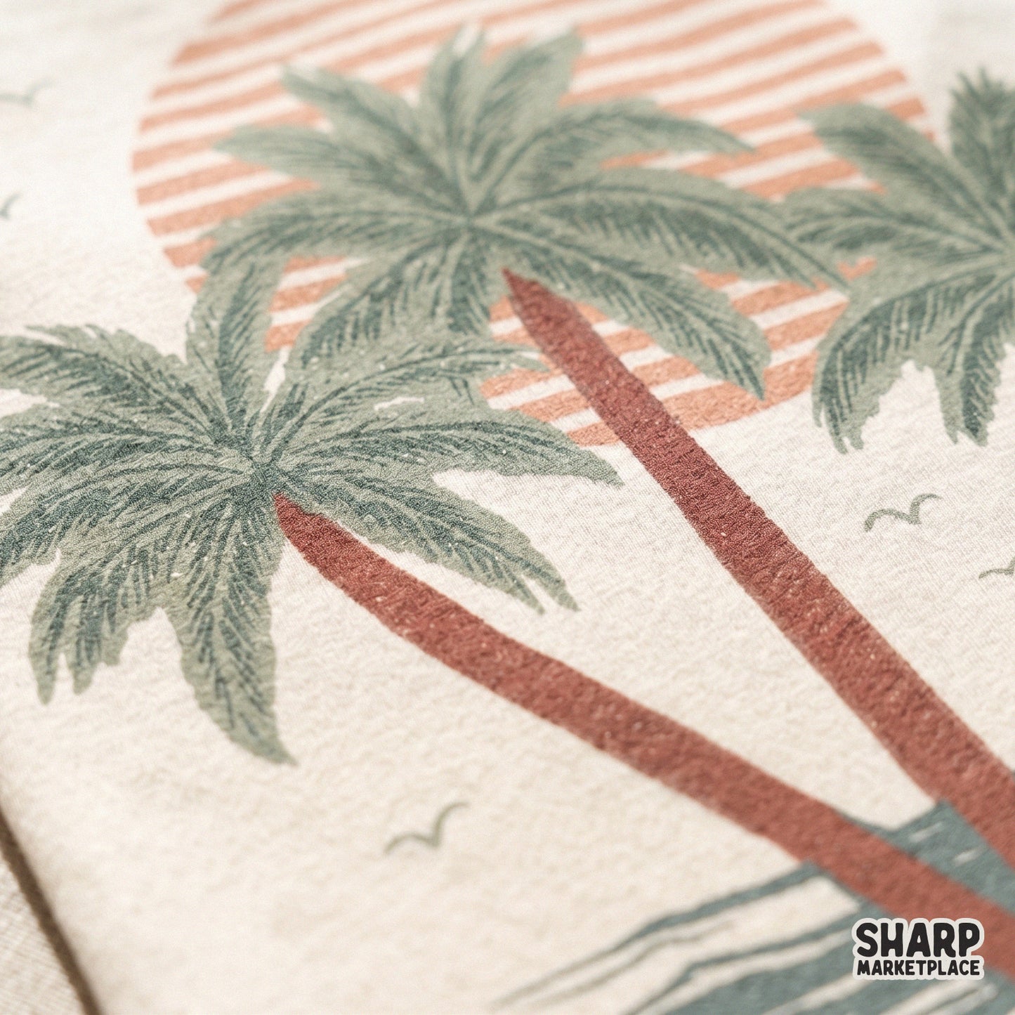 Colorful tropical oasis sunset with palm trees and a retro beach vibe perfect for custom shirt designs and summer png crafts