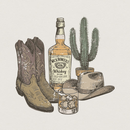 Whiskey Boots PNG, Cowboy Hat - 300 DPI Design for T-Shirt