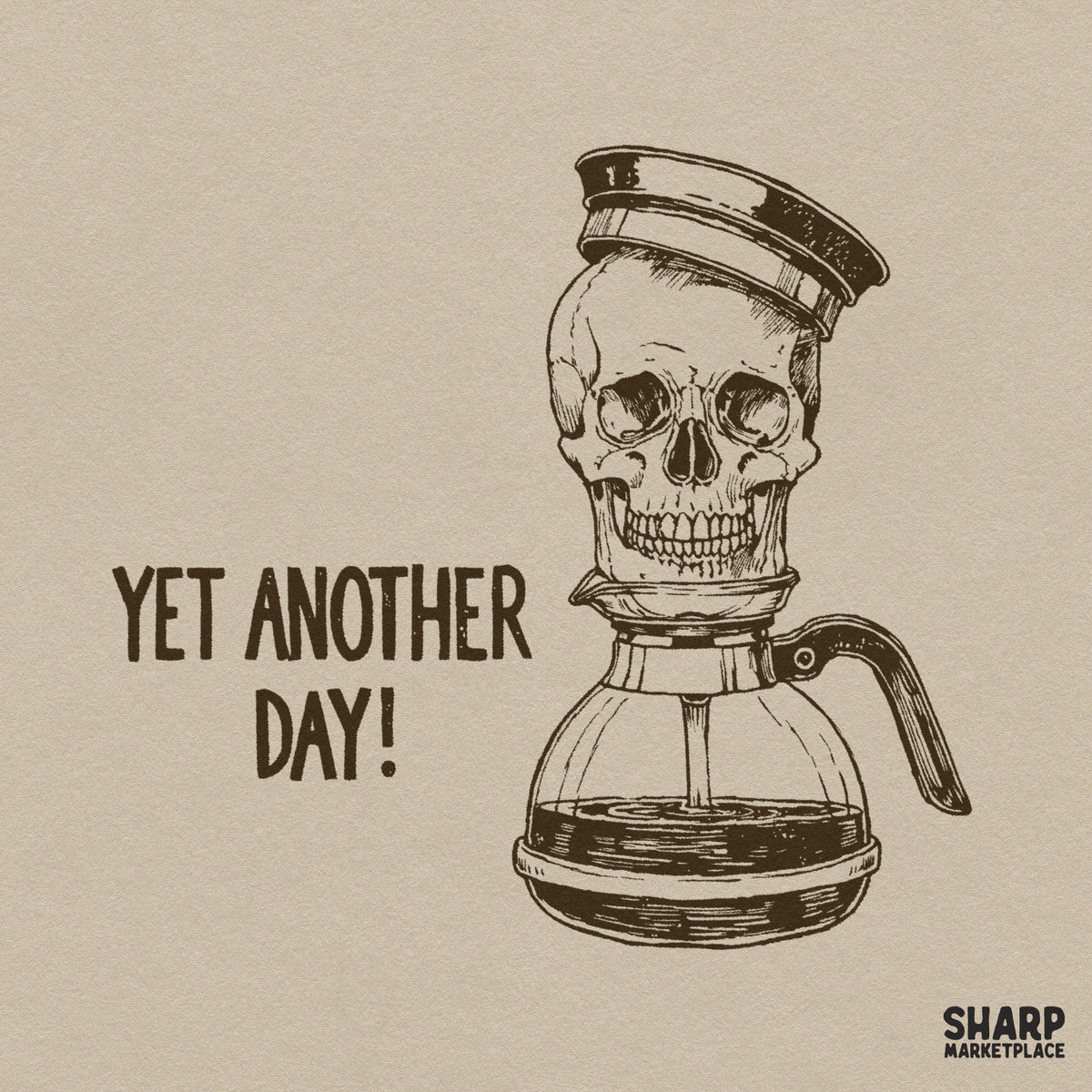 Funny retro skull with coffee pot transparent PNG design for sarcastic spooky season t-shirts and gifts