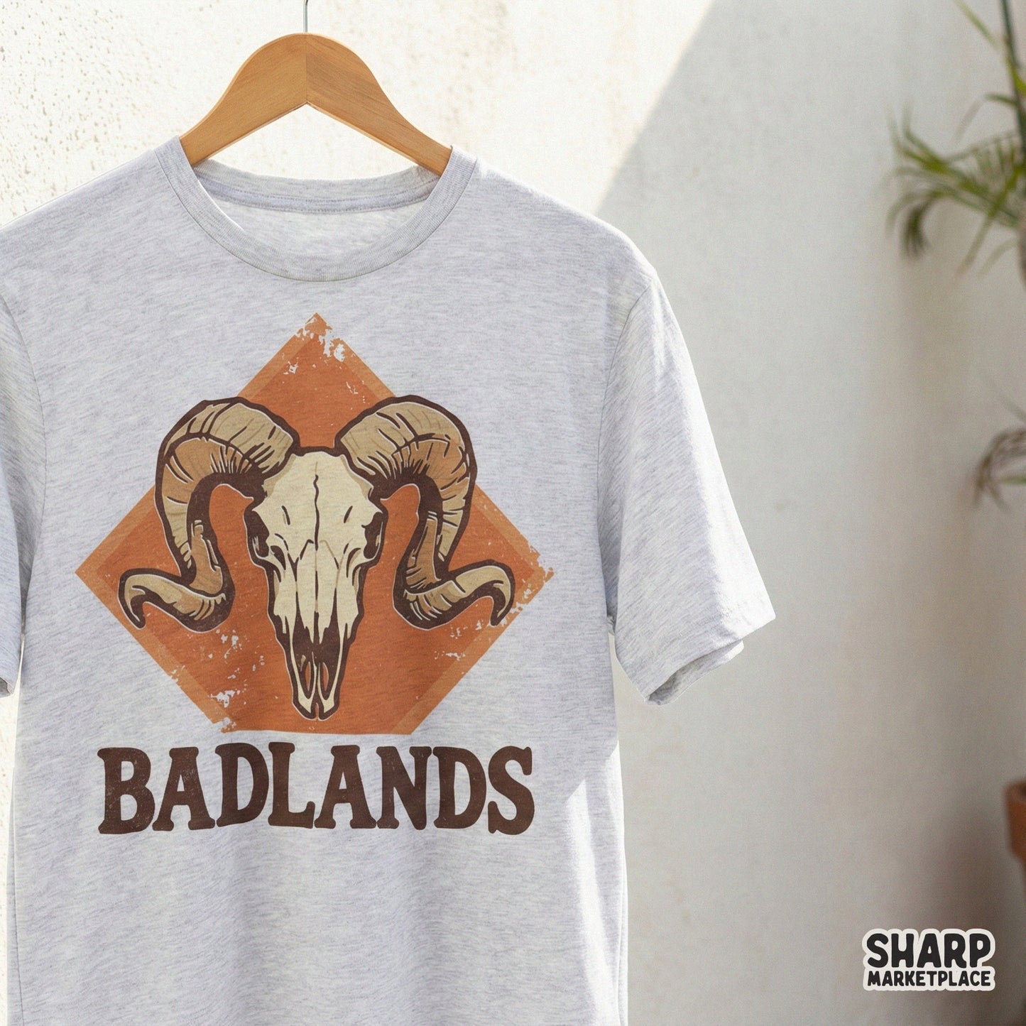 Badlands PNG Design, Western Ram Skull Digital Download - 300 DPI Design