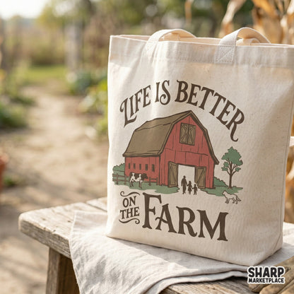 Vintage inspired farm life PNG featuring a red barn and western typography, ideal for creating custom tumblers, DIY gifts, and country themed apparel.