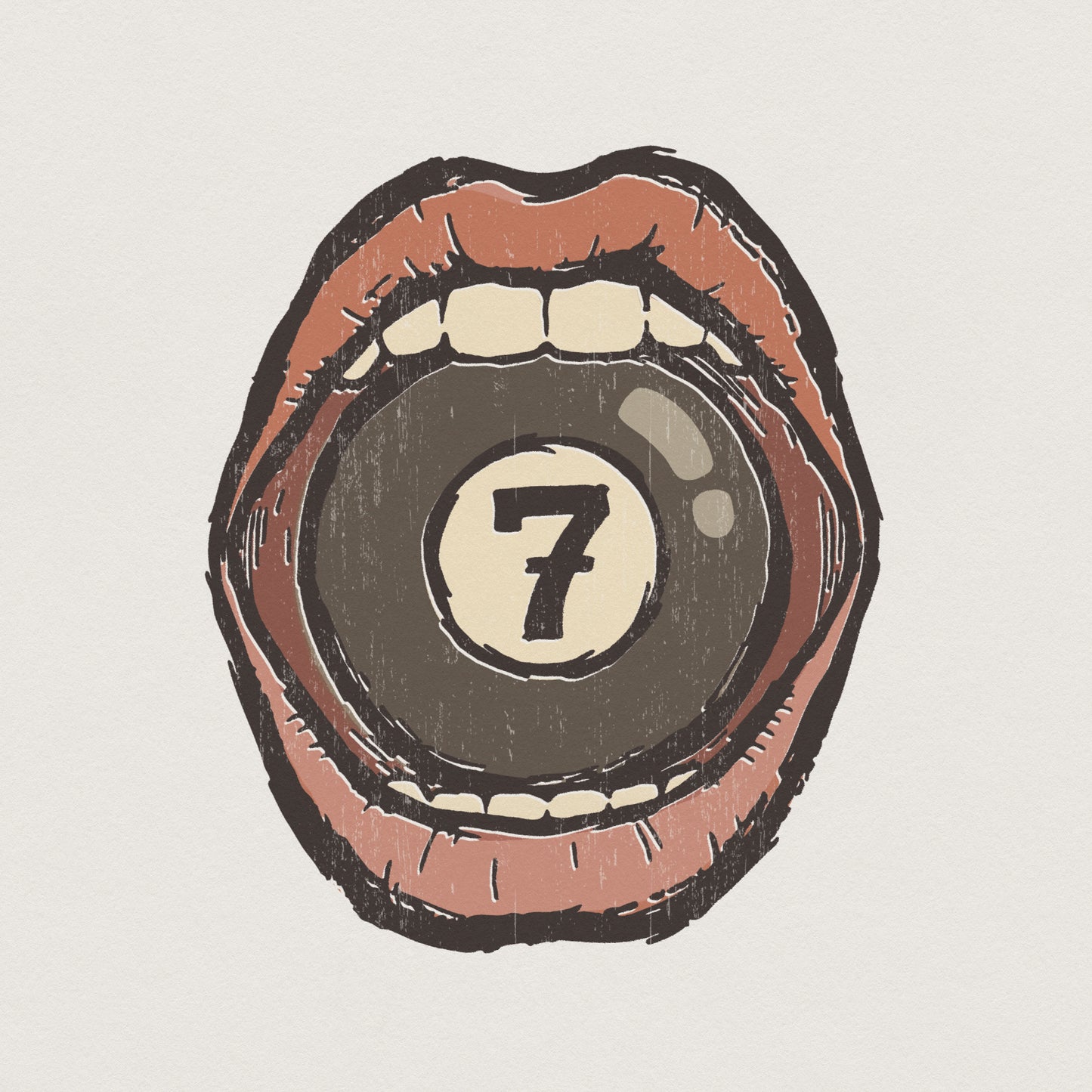 7 Ball Mouth Art PNG, Vintage Billiards Shirt - 300 DPI Design for T-Shirt
