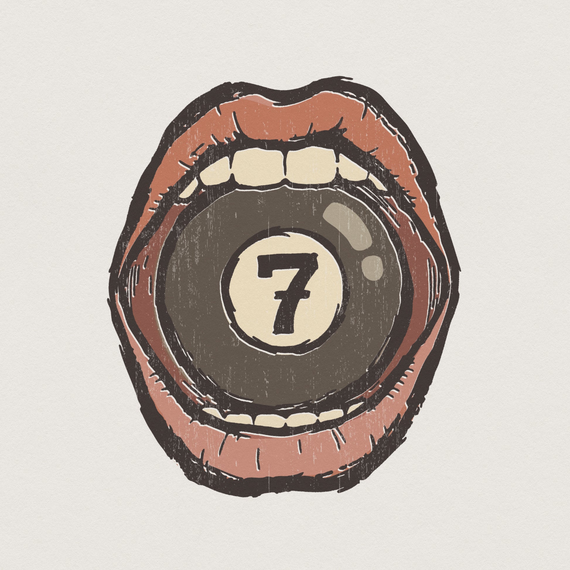 7 Ball Mouth Art PNG, Vintage Billiards Shirt - 300 DPI Design for T-Shirt