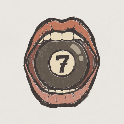 7 Ball Mouth Art PNG, Vintage Billiards Shirt - 300 DPI Design for T-Shirt