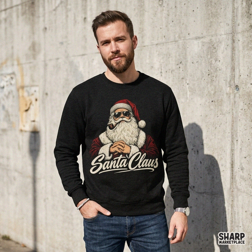 Cool vintage Santa Claus wearing sunglasses and pipe funny Christmas PNG graphic for shirts and holiday apparel
