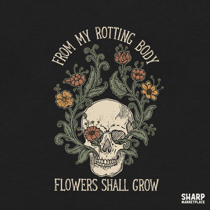Gothic floral skull PNG art with blooming flowers for spooky season shirts and sublimation crafts