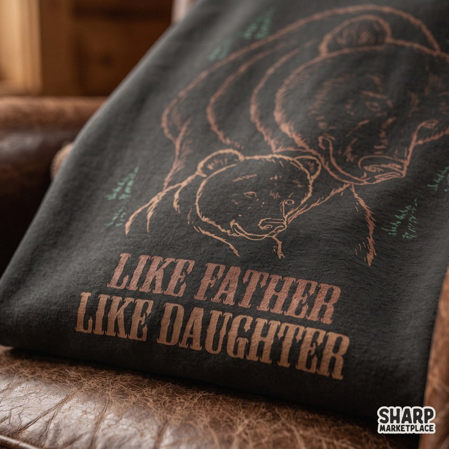 Retro bear PNG design for Father's Day apparel featuring a camping theme for a dad and kids family reunion