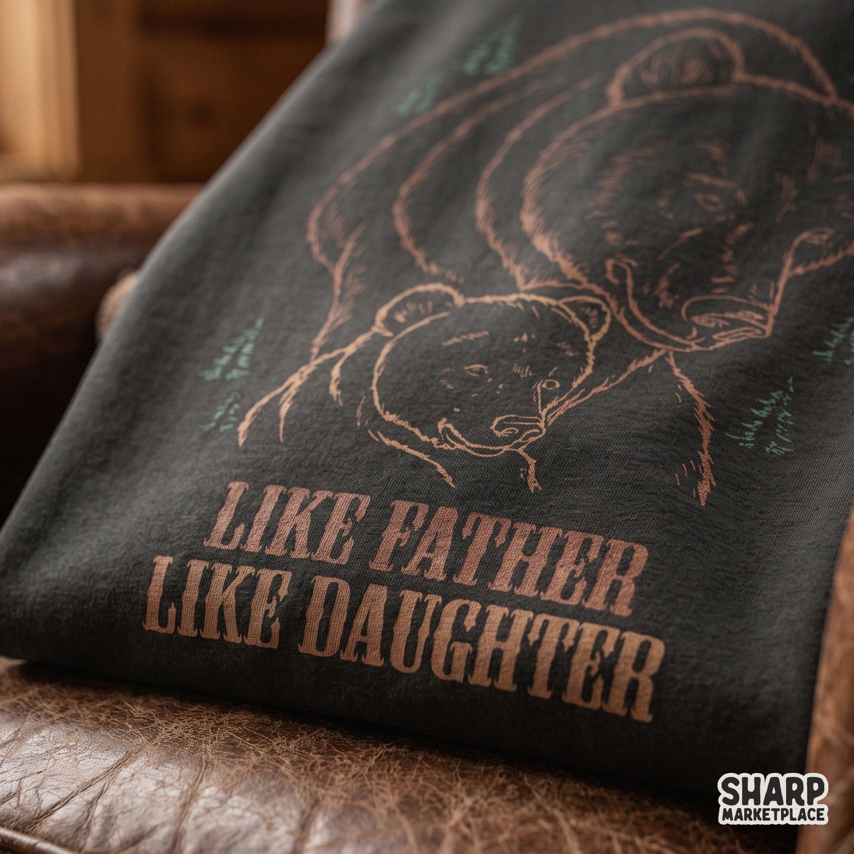 Retro bear PNG design for Father's Day apparel featuring a camping theme for a dad and kids family reunion
