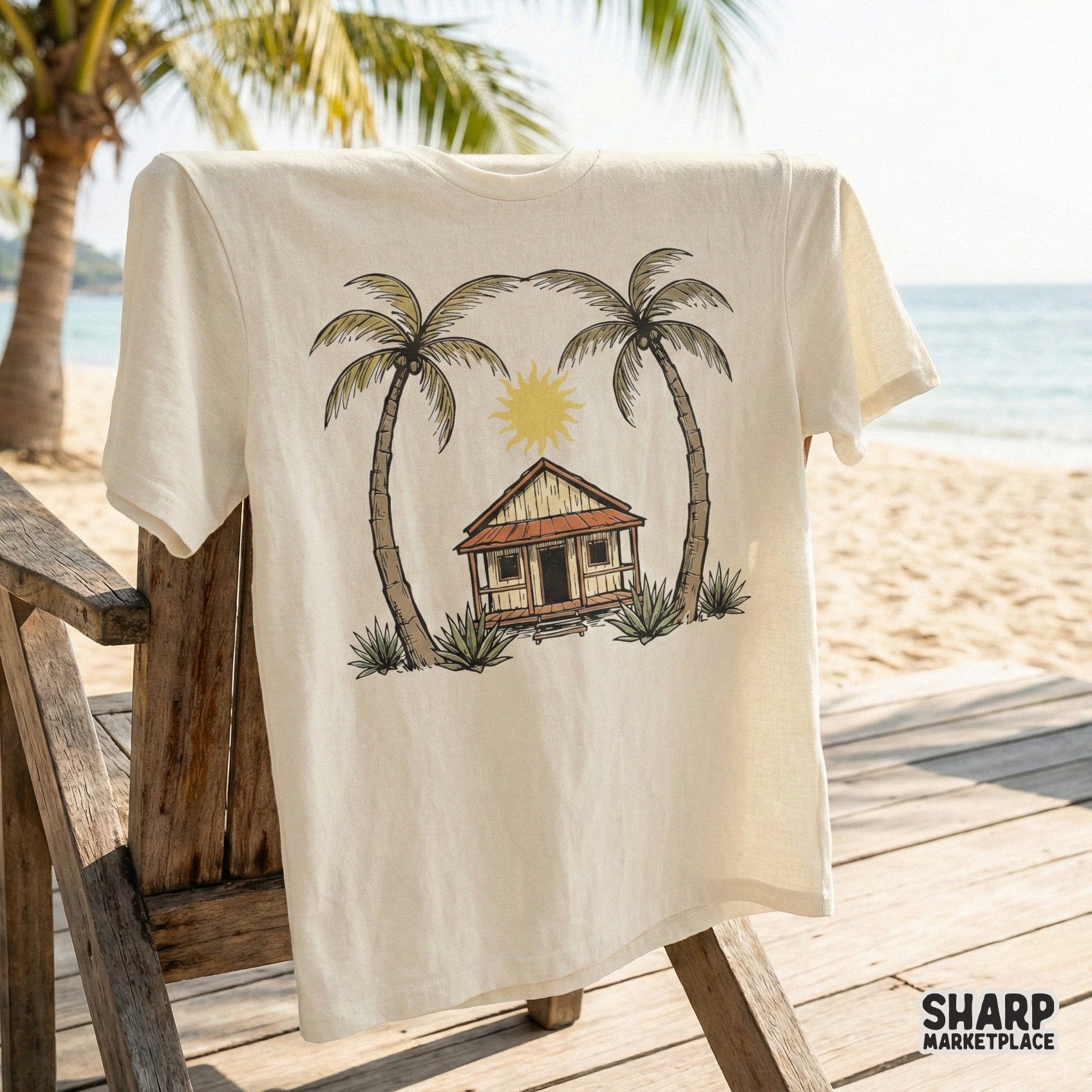 Beach Hut PNG, Palm Tree Clipart - 300 DPI Design for T-Shirt