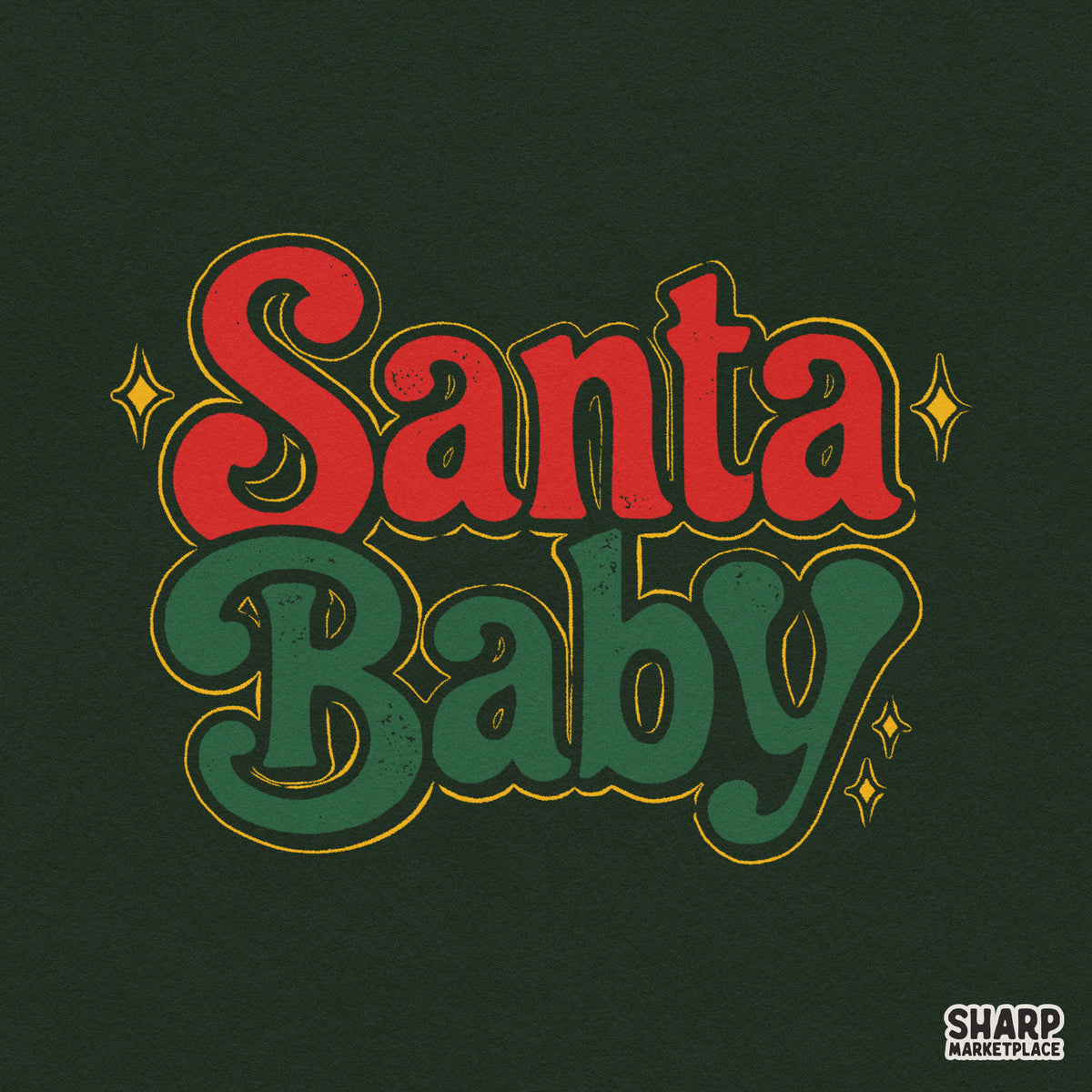 Vintage Christmas script Santa Baby PNG design for retro holiday shirts and festive apparel downloads