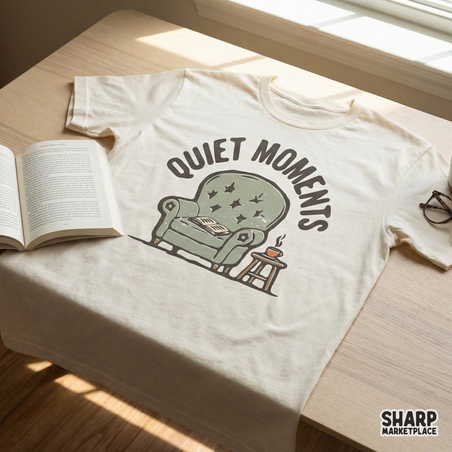 Quiet Moments PNG, Cozy Reading Chair Digital Design - 300 DPI Design for