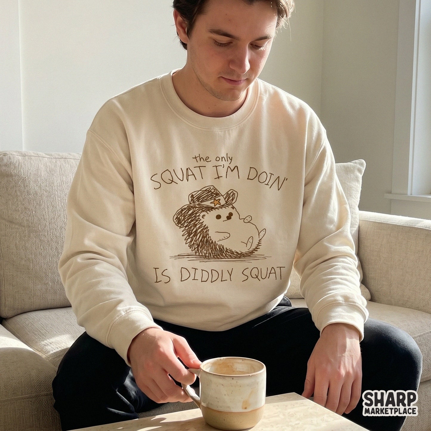 Digital design file featuring a whimsical hedgehog sheriff in a cowboy hat with rustic typography, perfect for funny gym shirts and sublimation projects.