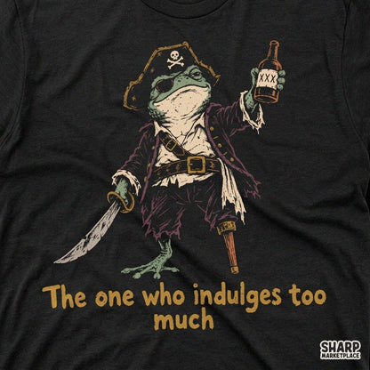 Funny pirate frog drinking rum retro illustration for summer cruise digital sublimation designs