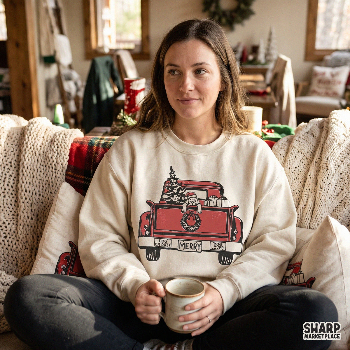 Dog on duty vintage red truck holiday puppy Christmas PNG shirt design for dog lovers and shirt sublimation