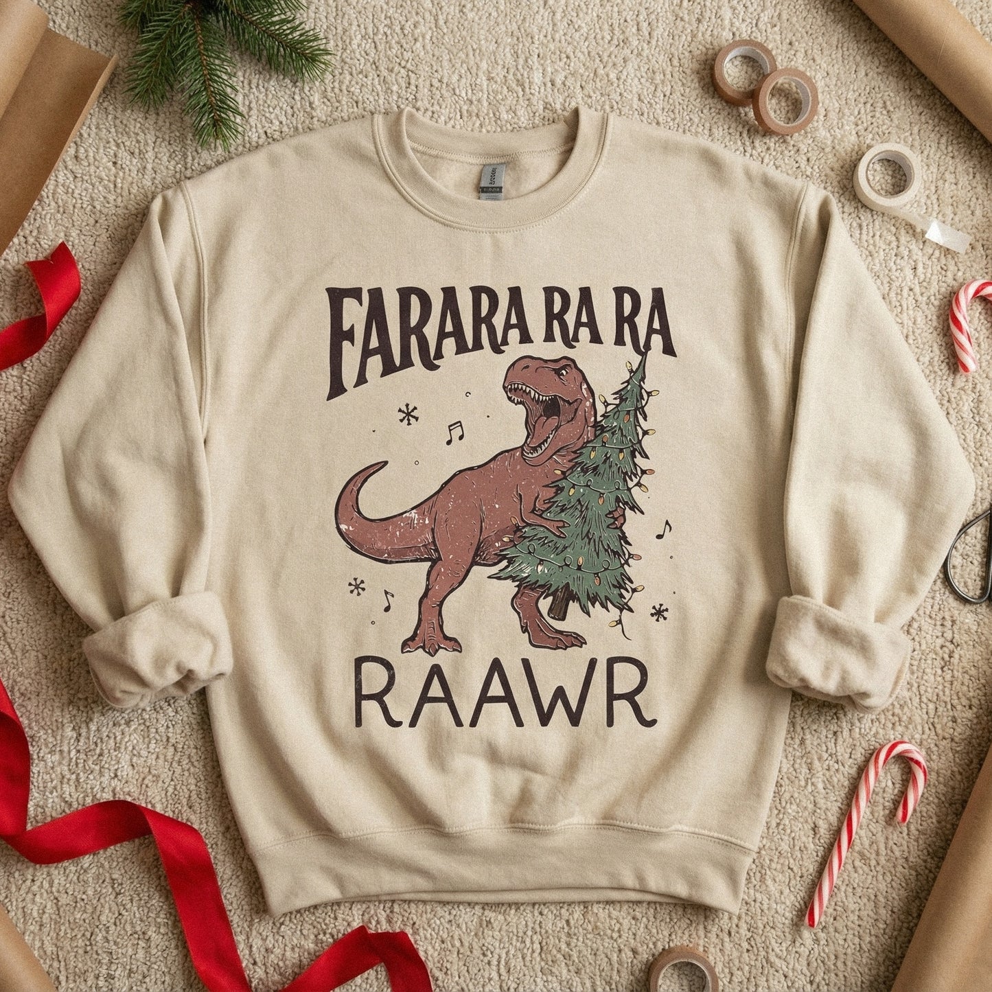 Farara Ra Ra Ra Raawr PNG, Funny Dinosaur Christmas Tree Shirt - 300 DPI