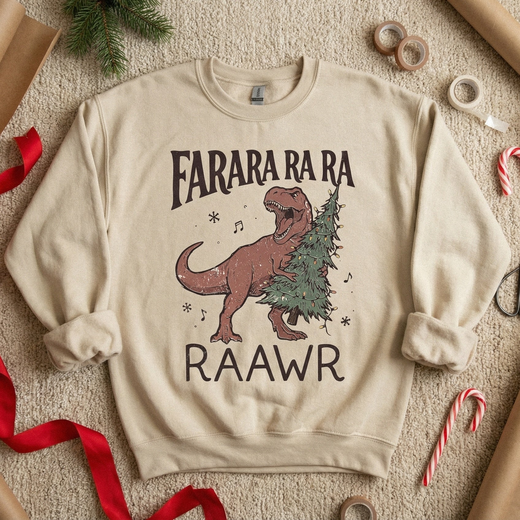 Farara Ra Ra Ra Raawr PNG, Funny Dinosaur Christmas Tree Shirt - 300 DPI