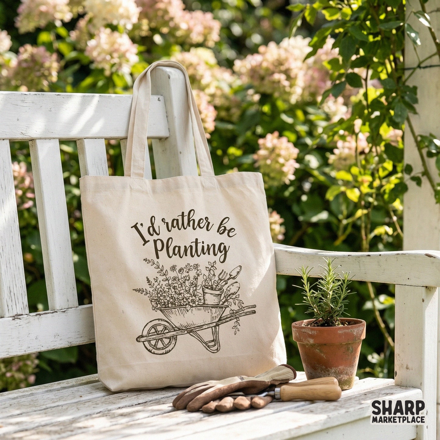 Detailed floral wheelbarrow line art with elegant typography, ideal for creating custom gardening stickers, shirts, or home decor projects.
